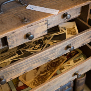 drawers with postcards